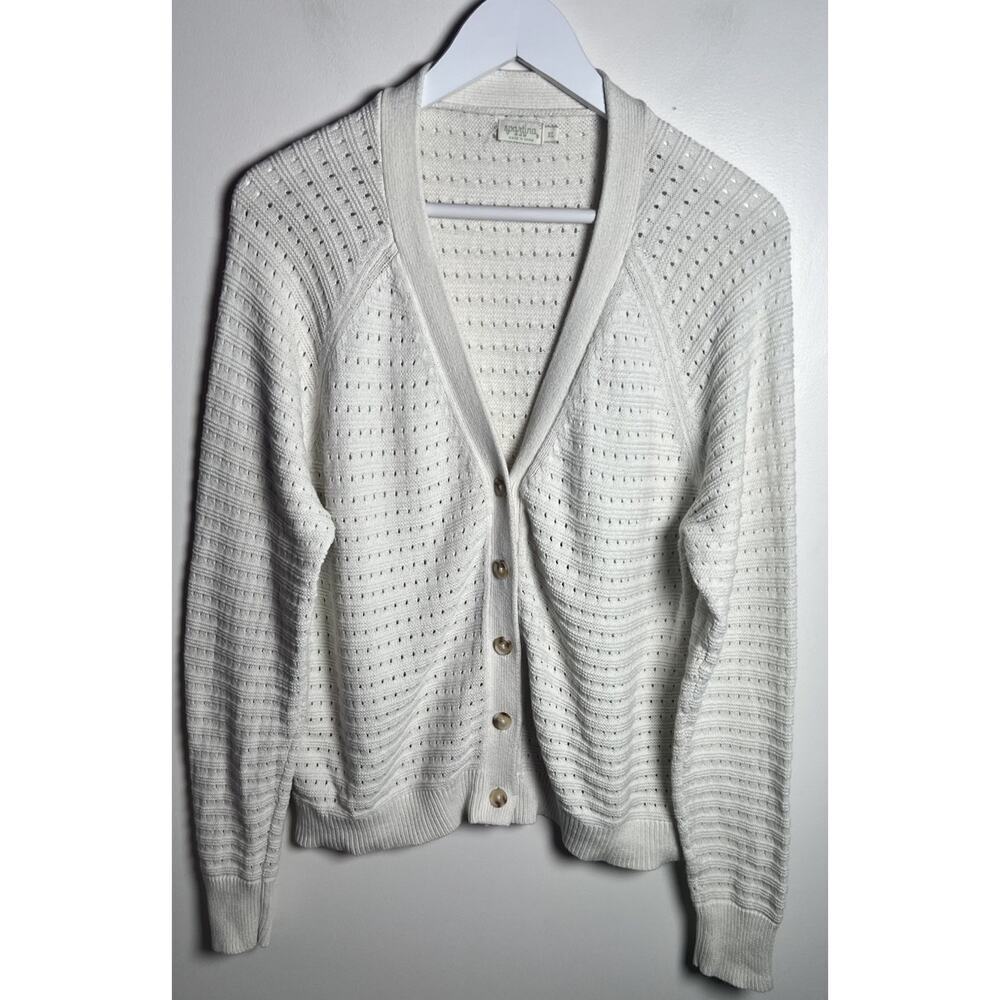 Spartina 449 Womens XL Cream Crochet Button Front V-Neck‎ Linen Blend Cardigan - Picture 2 of 10